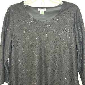 Laura Ashley Black Sequin Top Sparkle Holiday Blouse Dressy Party Shirt M